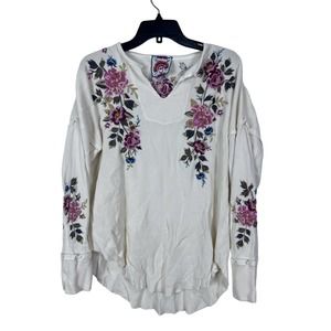 Johnny was Large cream thermal Britton floral embroidered womens LA shirt